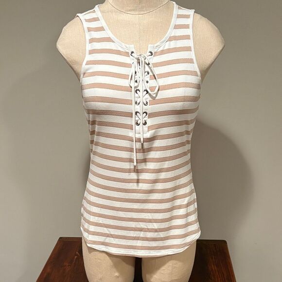White House Black Market Tops - White House Black Market Striped Lace-Up Tank Size XS